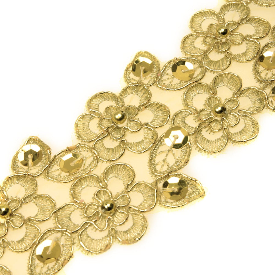 Floral Daisies w Sequin & Beading Embroidered Trim