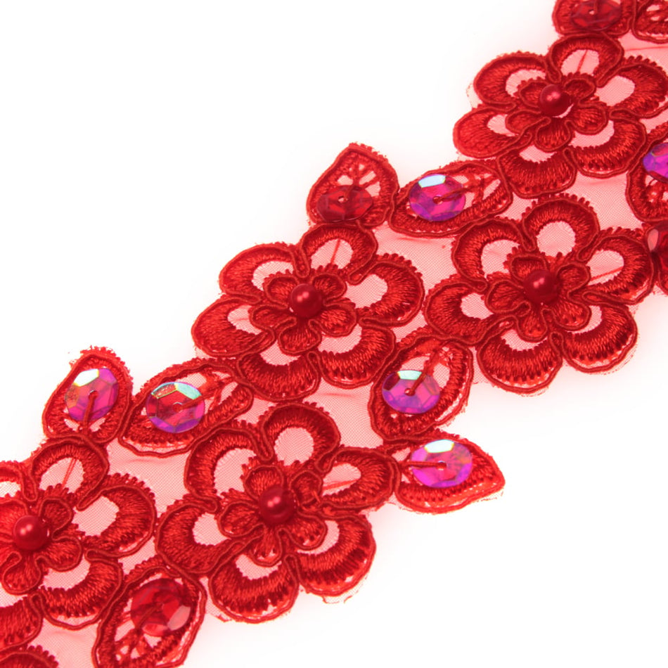 Floral Daisies w Sequin & Beading Embroidered Trim