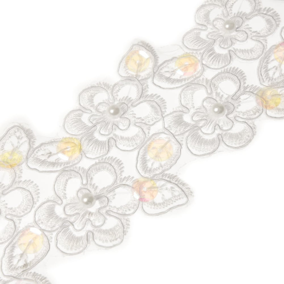 Floral Daisies w Sequin & Beading Embroidered Trim