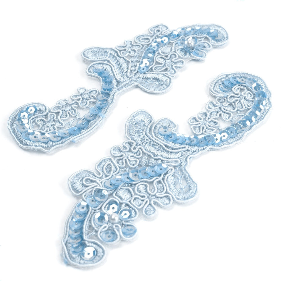Motif Embroidered Floral Swirl with Sequins and Pearl Beading (Pair)