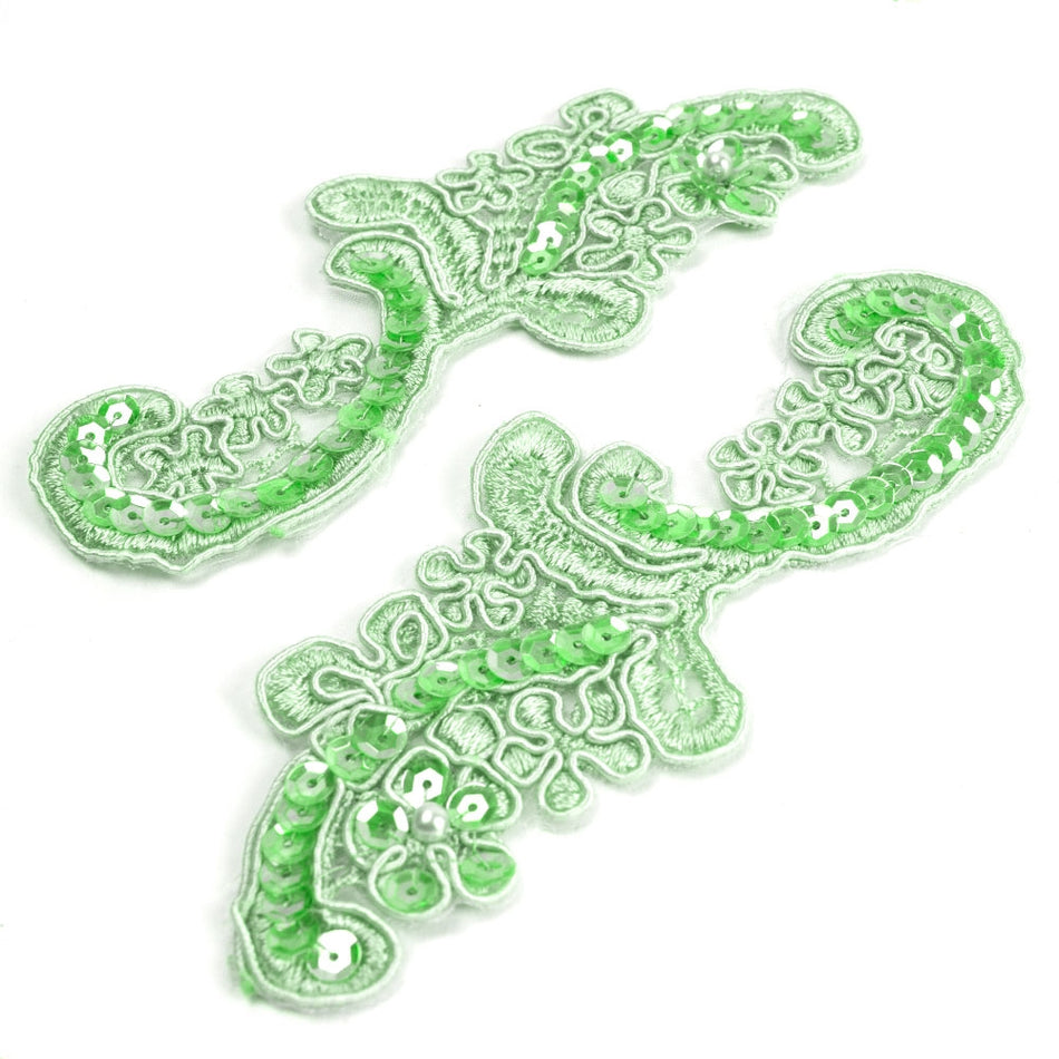 Motif Embroidered Floral Swirl with Sequins and Pearl Beading (Pair)