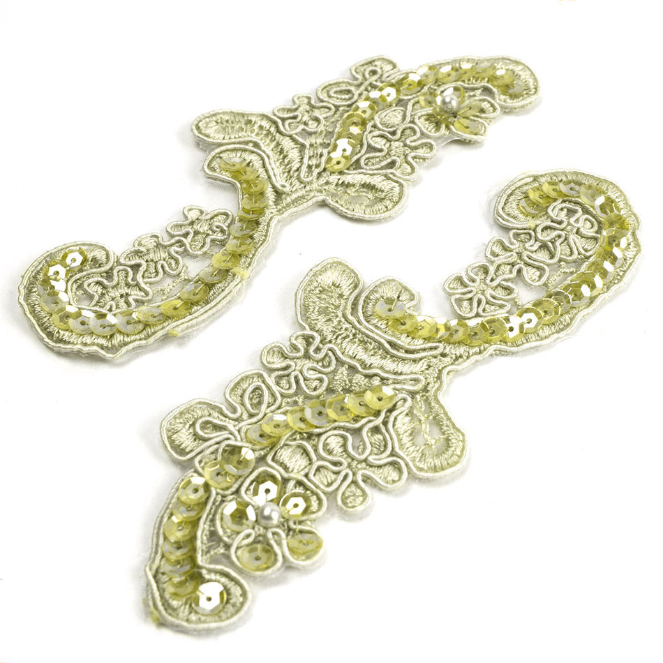 Motif Embroidered Floral Swirl with Sequins and Pearl Beading (Pair)
