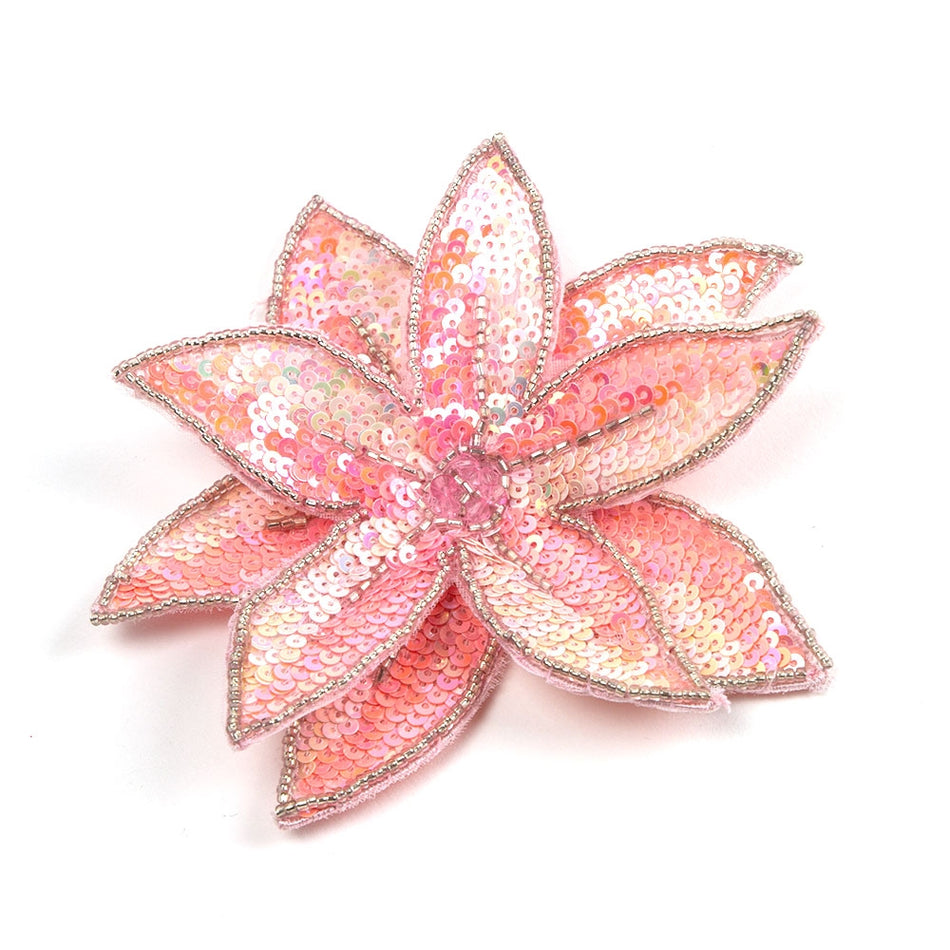Star Flower Sequin & Beaded Motif w Brooch Pin