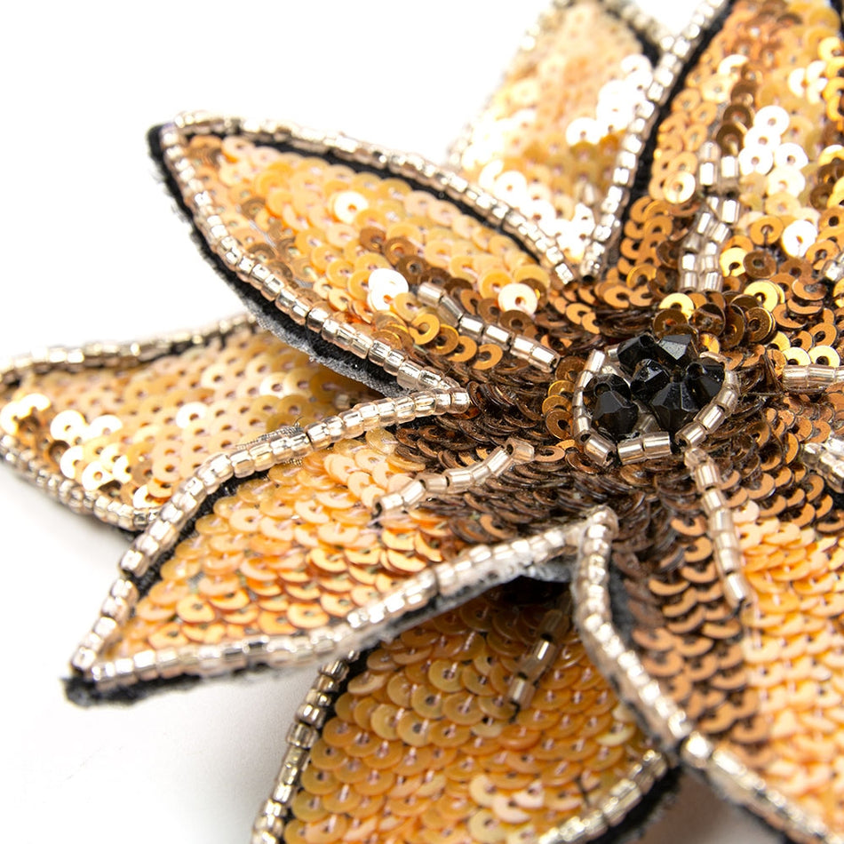 Star Flower Sequin & Beaded Motif w Brooch Pin