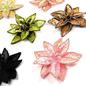 Star Flower Sequin & Beaded Motif w Brooch Pin