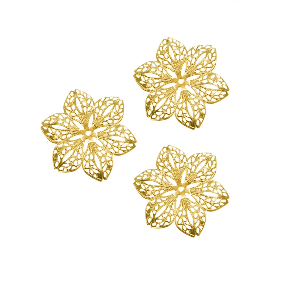Clematis Flower Filigree Ornamental Metal Embellishments (3 Pack)