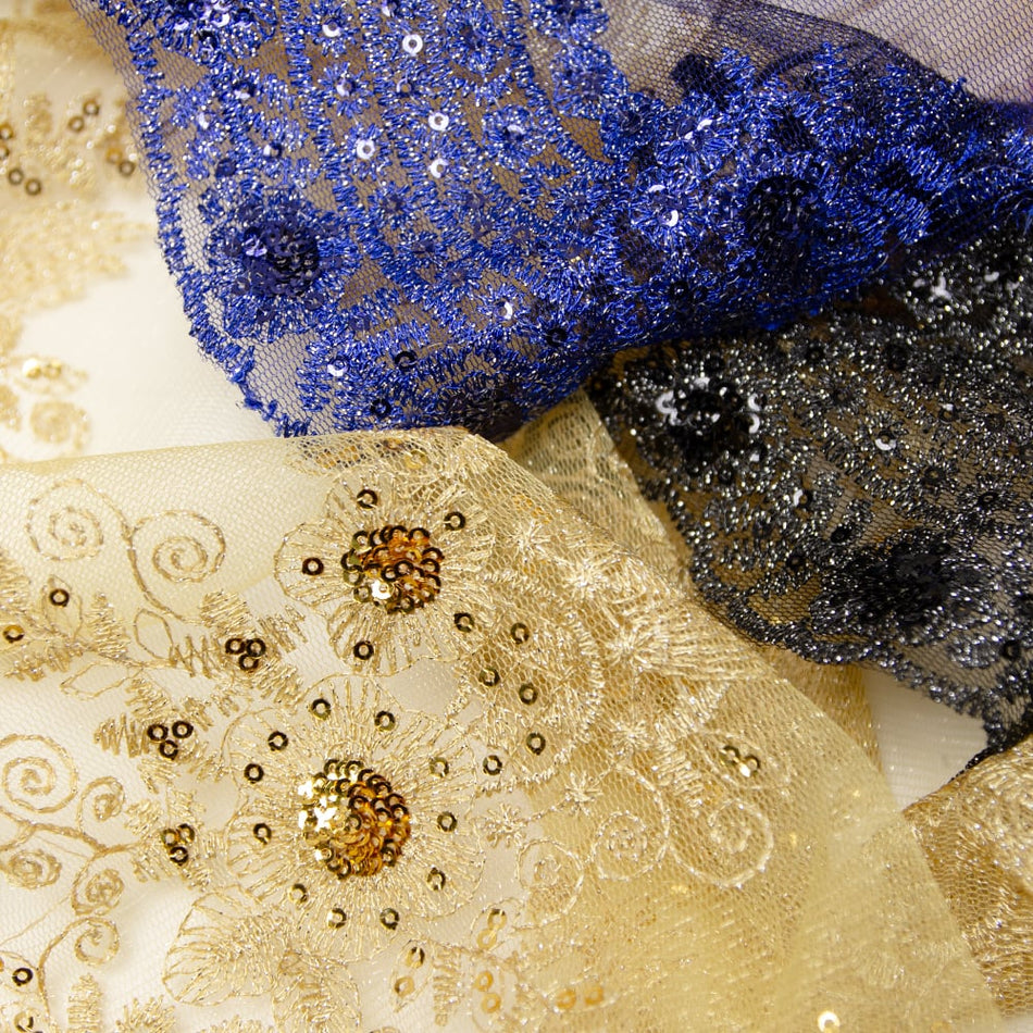 Floral Sequins & Embroidered Netting Tulle
