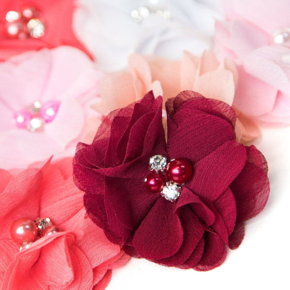 Flower Chiffon Diamante Pearl (Pair)