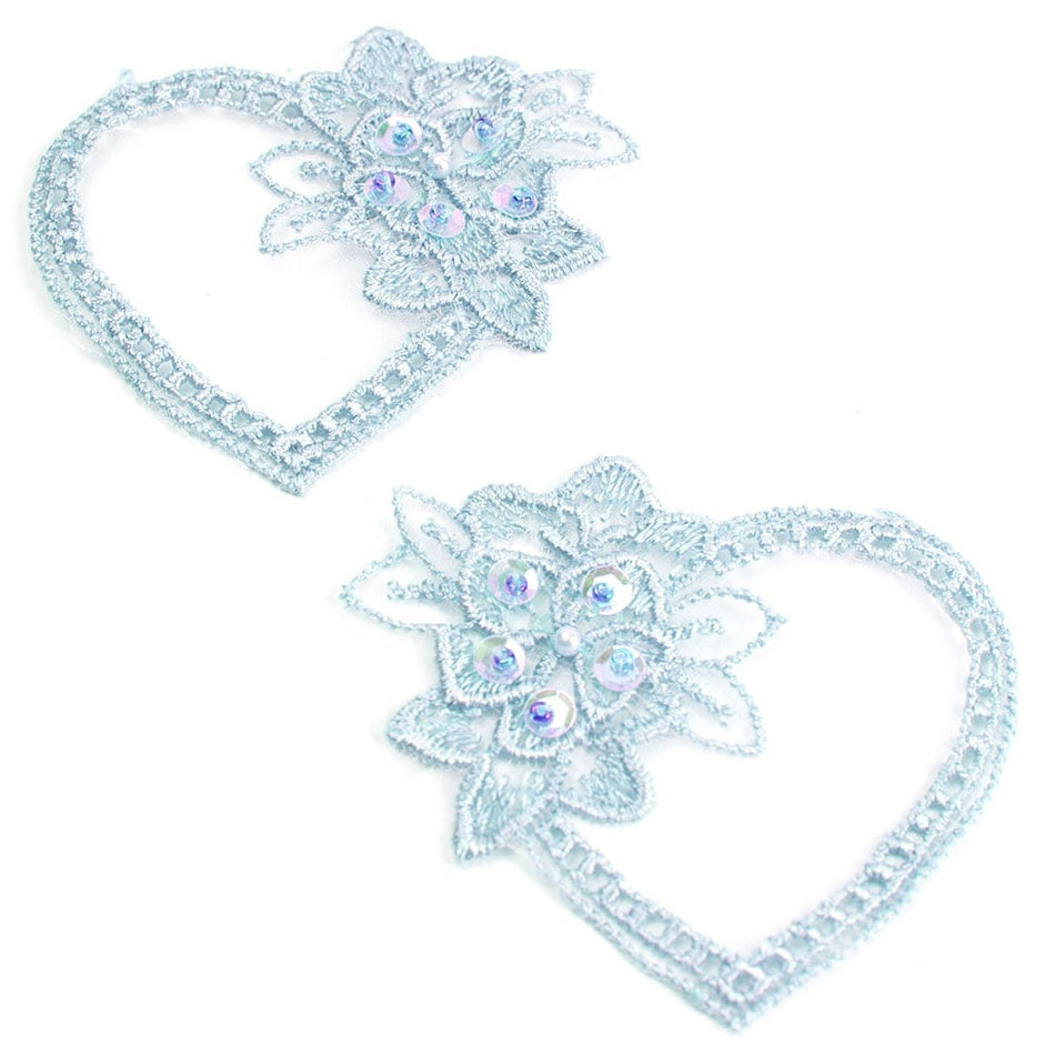 Floral Heart Embroided Applique Motif (Pair)