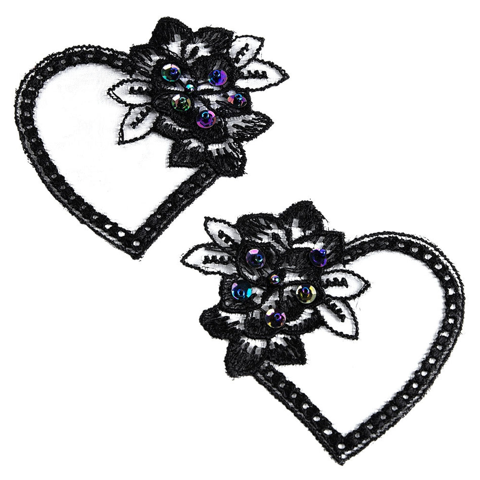 Floral Heart Embroided Applique Motif (Pair)