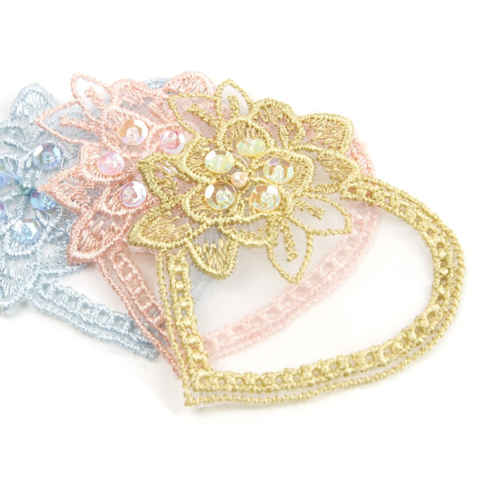 Floral Heart Embroided Applique Motif (Pair)