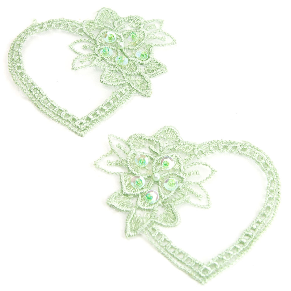 Floral Heart Embroided Applique Motif (Pair)