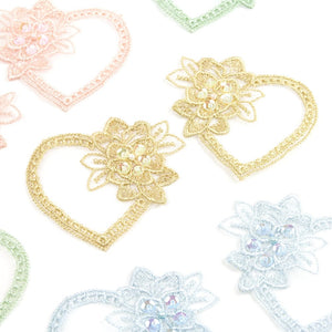 Floral Heart Embroided Applique Motif (Pair)
