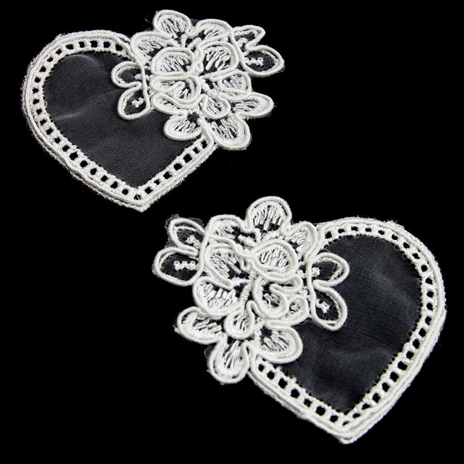 Floral Heart Embroided Applique Motif (Pair)