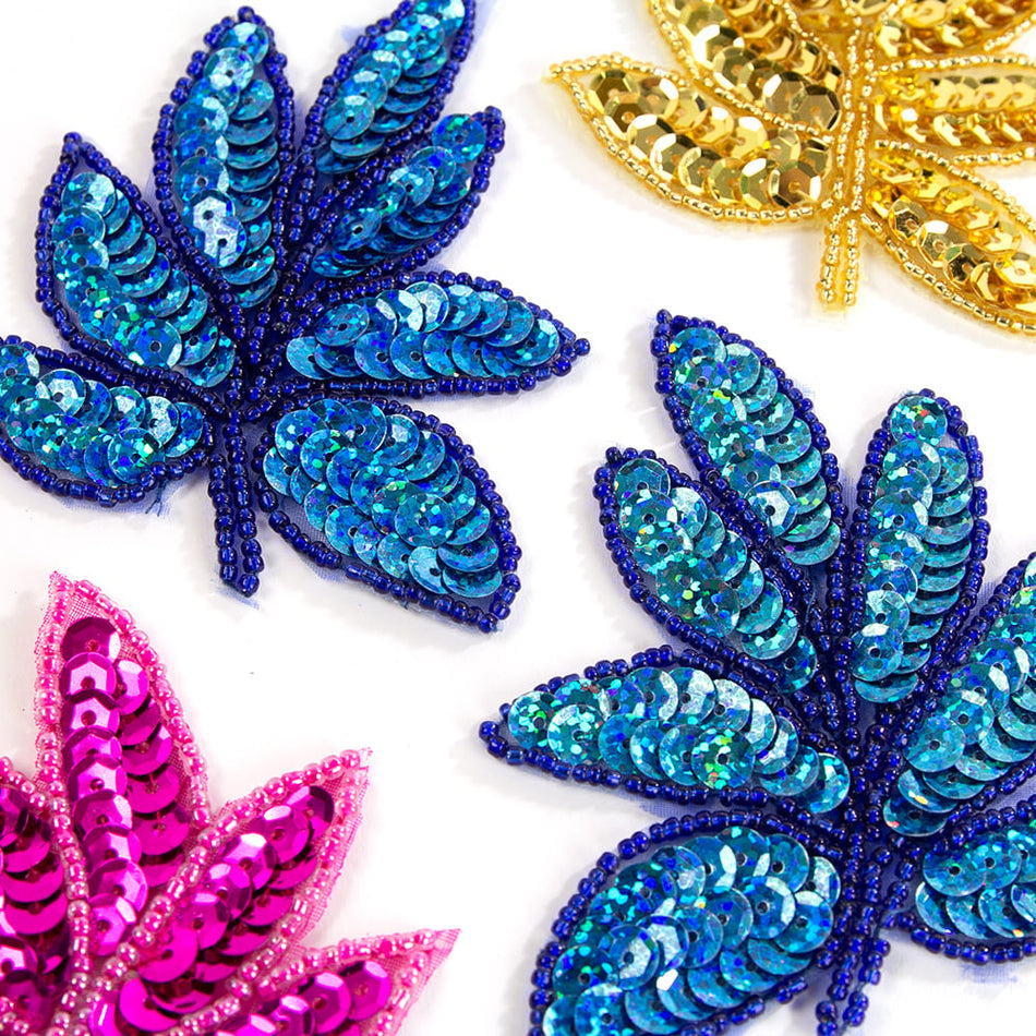 Hickory Leaf Sequin & Beaded Motif (Pair)
