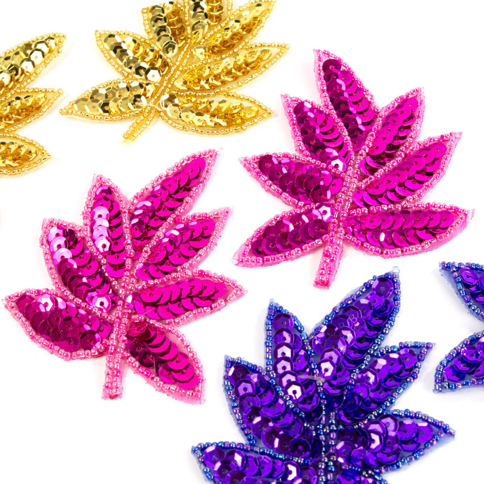 Hickory Leaf Sequin & Beaded Motif (Pair)