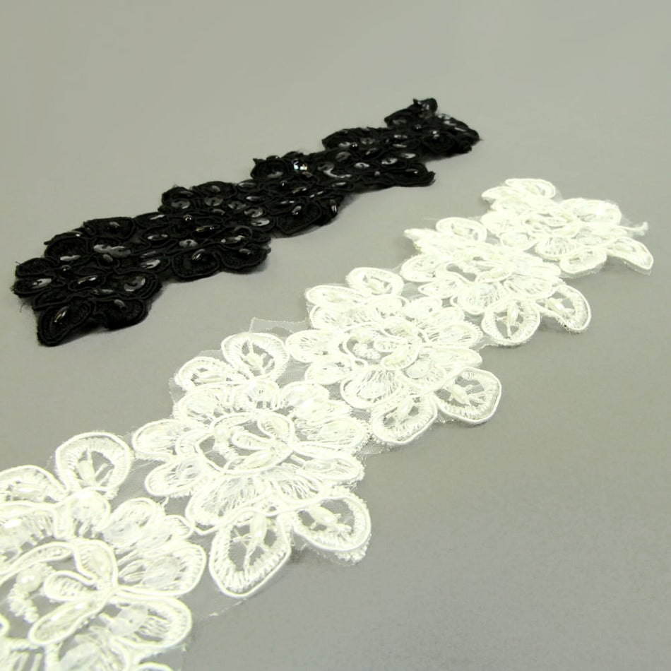 Lace Trim w Rose Motif & Beading