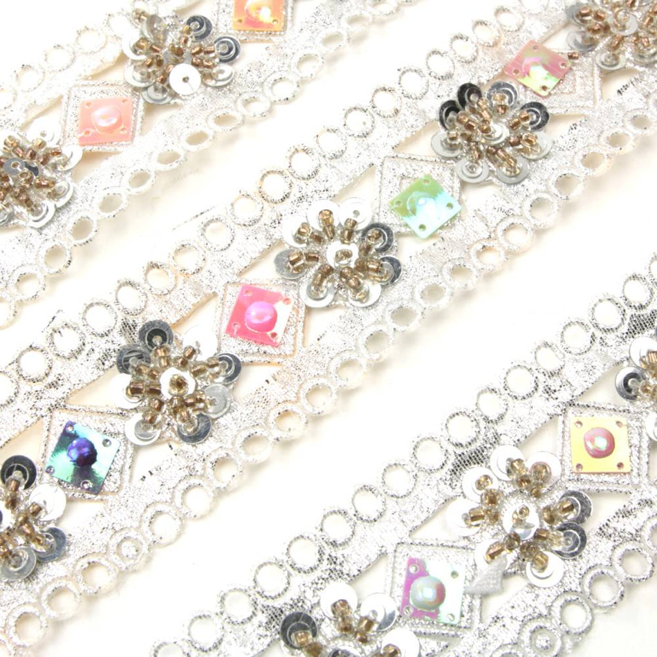 Diamond & Flower Sequin Lurex Trim