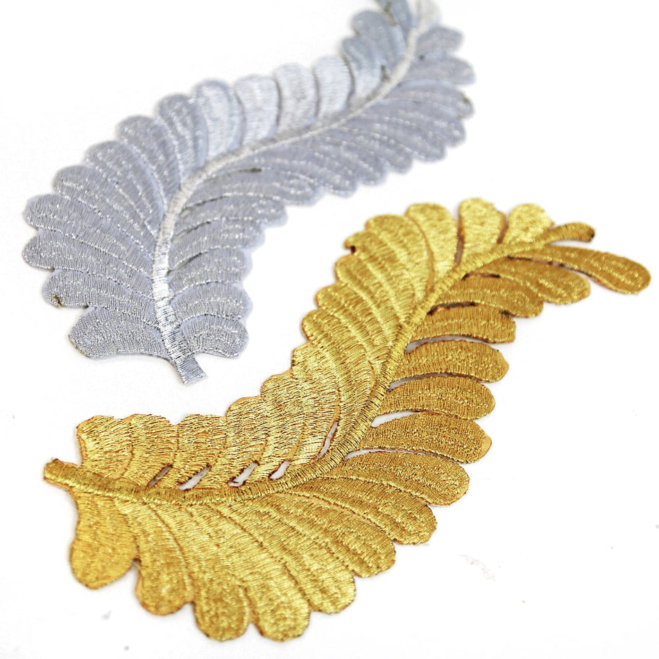 Baroque Laurel Leaf Iron-On Embroidered Motif (Pair)