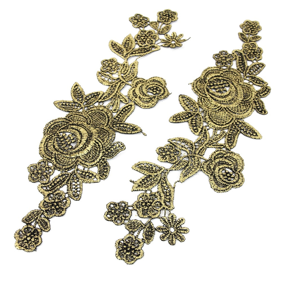 Rose Guipure Lace Motif - Metallic (Pair)