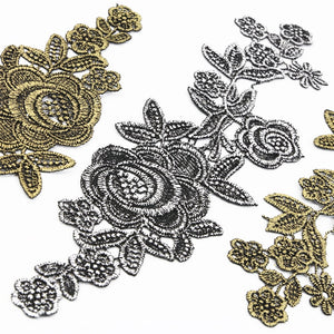 Rose Guipure Lace Motif - Metallic (Pair)