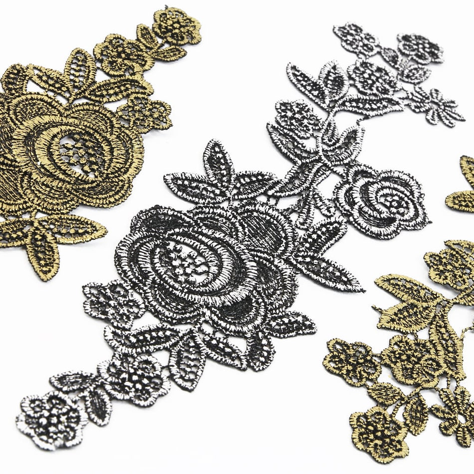 Rose Guipure Lace Motif - Metallic (Pair)