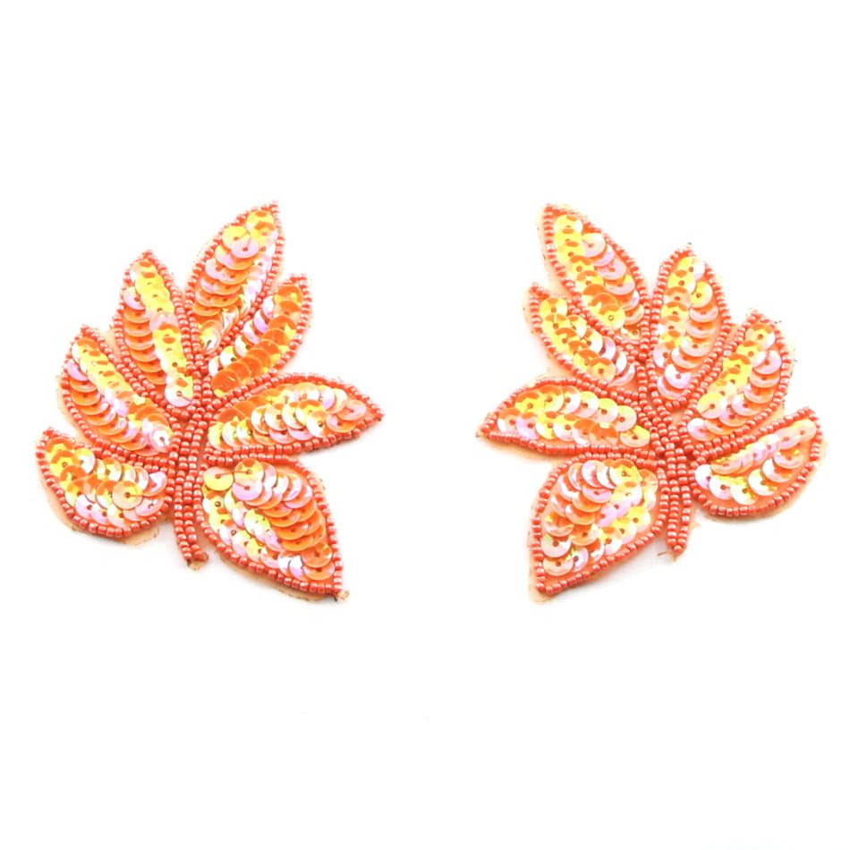 Hickory Leaf Sequin & Beaded Motif (Pair)