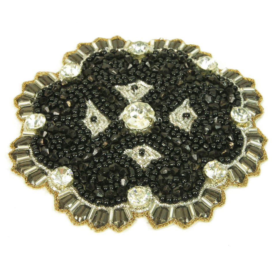 Motif Beaded Flower w Diamante Crystals Applique