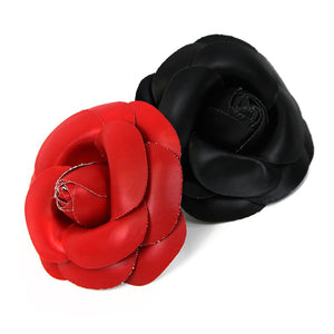 Flower Leather Faux Large Camellia w Pin