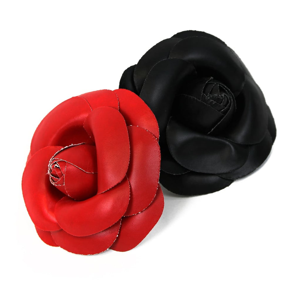 Flower Leather Faux Large Camellia w Pin
