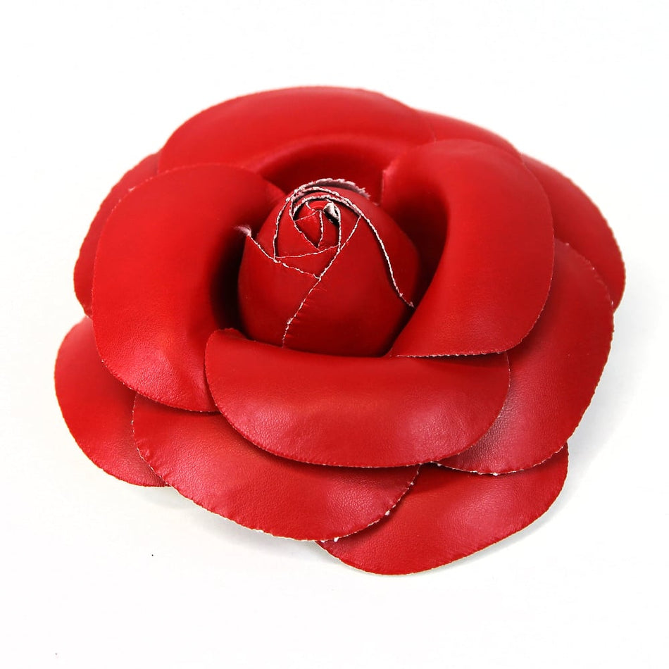 Flower Leather Faux Large Camellia w Pin