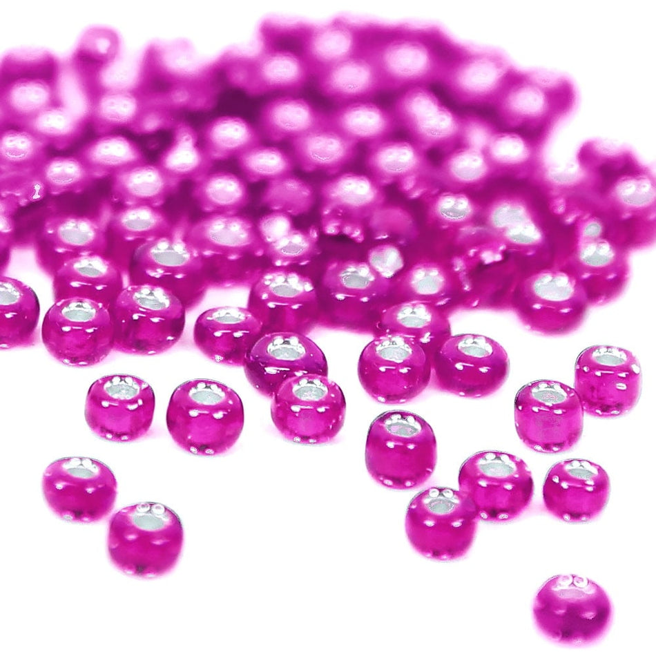 Silver-Lined Round Glass Seed Beads - 8/0 3mm