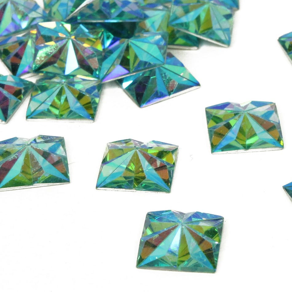 Square Flat-Back Star Engraved Acrylic Resin Rhinestone - 14x14mm (24 Pack)