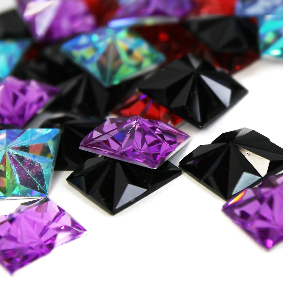 Square Flat-Back Star Engraved Acrylic Resin Rhinestone - 14x14mm (24 Pack)