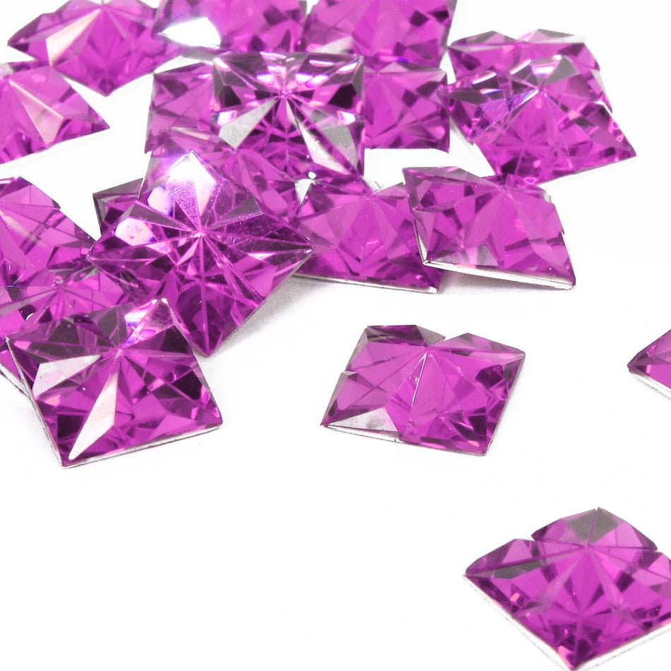Square Flat-Back Star Engraved Acrylic Resin Rhinestone - 14x14mm (24 Pack)