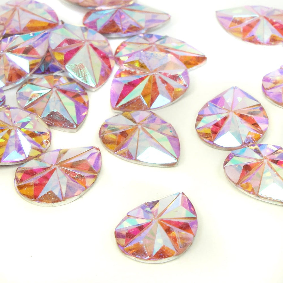 Teardrop Flat-Back Star Engraved Acrylic Resin Rhinestone -  13x18mm (24 Pack)