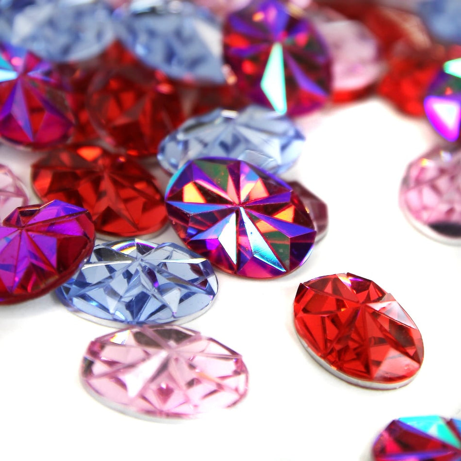 Oval Flat-Back Star Engraved Acrylic Resin Rhinestone - 13x18mm (24 Pack)