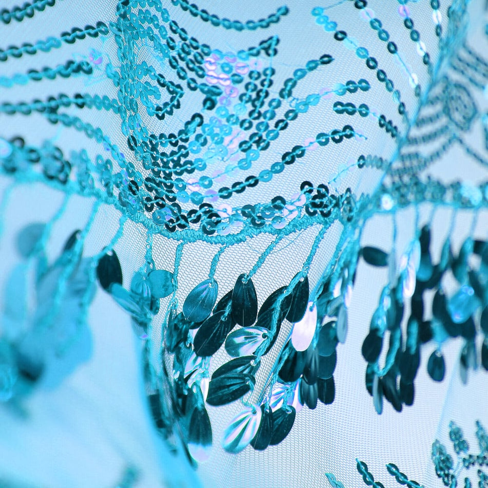 Bella Hanging Oval Sequins w Scalloped Edging Mesh