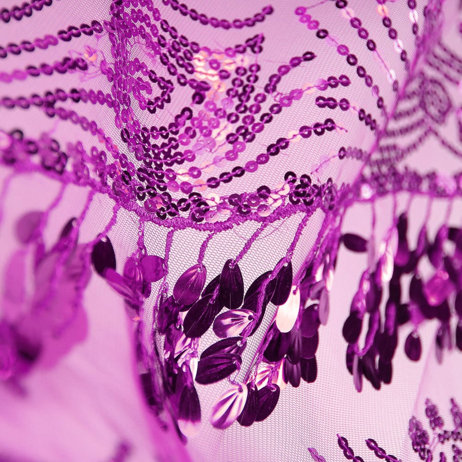 Bella Hanging Oval Sequins w Scalloped Edging Mesh