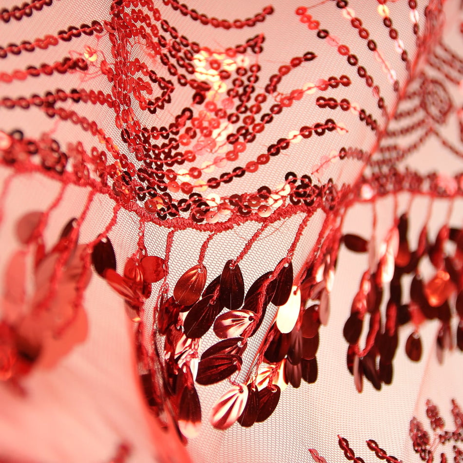 Bella Hanging Oval Sequins w Scalloped Edging Mesh