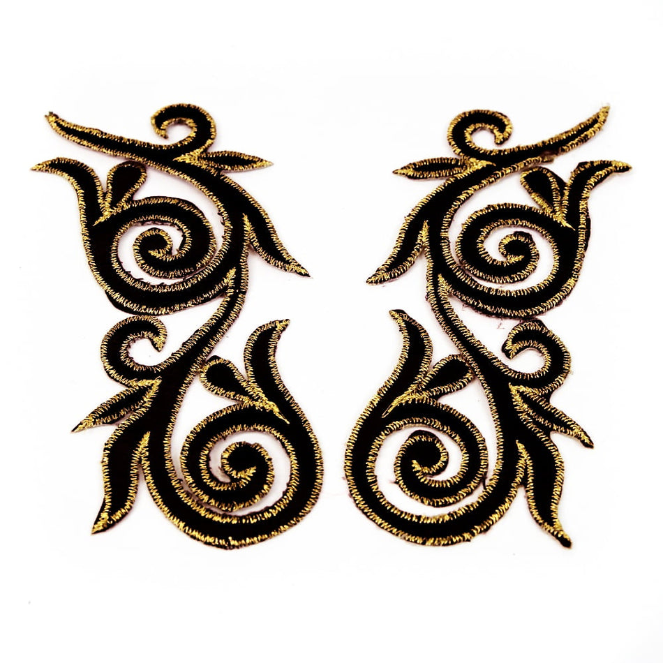 Regal Fleur (Left & Right) Royal Swirl Iron-On Embroidered Motif (Pair)