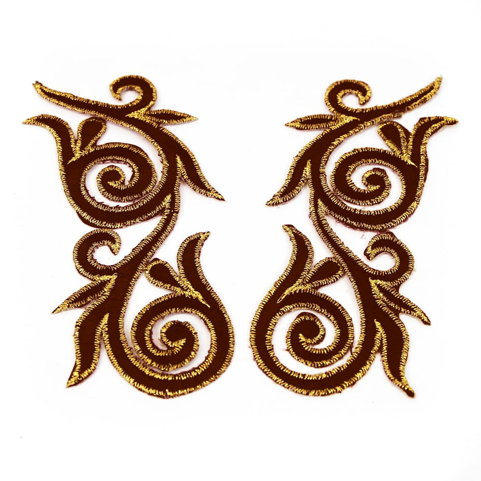 Regal Fleur (Left & Right) Royal Swirl Iron-On Embroidered Motif (Pair)