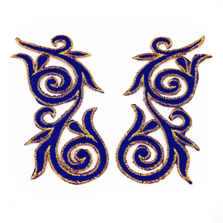 Regal Fleur (Left & Right) Royal Swirl Iron-On Embroidered Motif (Pair)