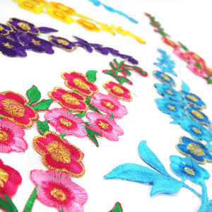 Wild Rose Flower Spray Iron-On Embroidered Motif (Pair)
