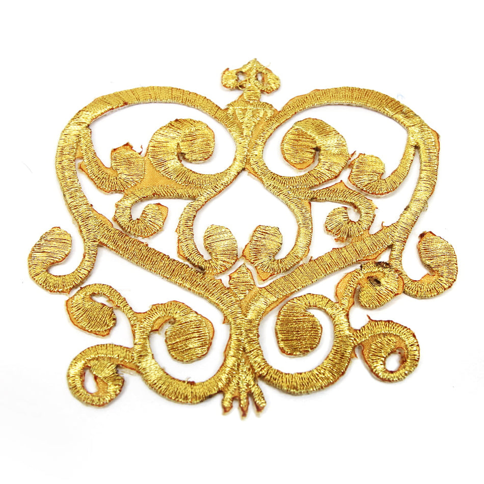 Regal Heart Crest Royal Swirl Iron-On Embroidered Motif