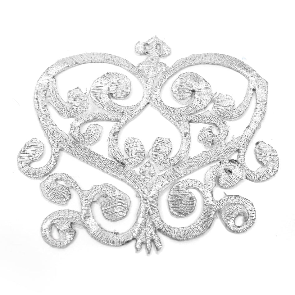 Regal Heart Crest Royal Swirl Iron-On Embroidered Motif
