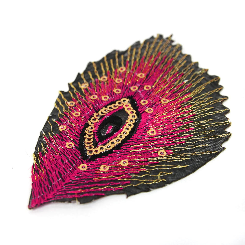 Peacock Eye Iron-On Embroidered Motif w Gold Thread (5 Pack)