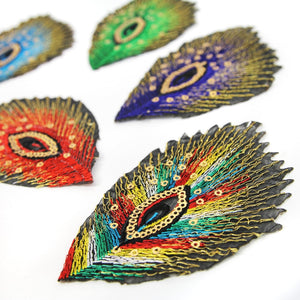 Peacock Eye Iron-On Embroidered Motif w Gold Thread (5 Pack)
