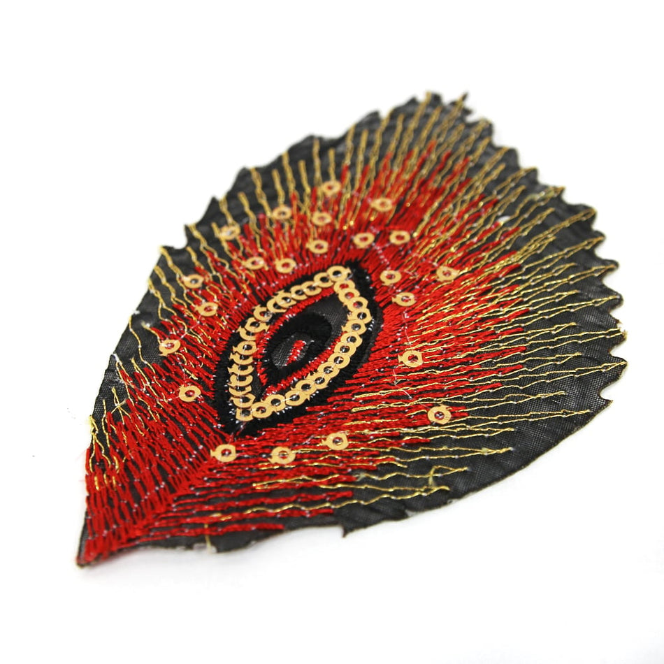Peacock Eye Iron-On Embroidered Motif w Gold Thread (5 Pack)