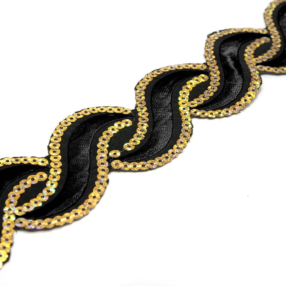 Wavey Iron-On Embroidered Sequin Trim - 50mm (1.2m Cut)